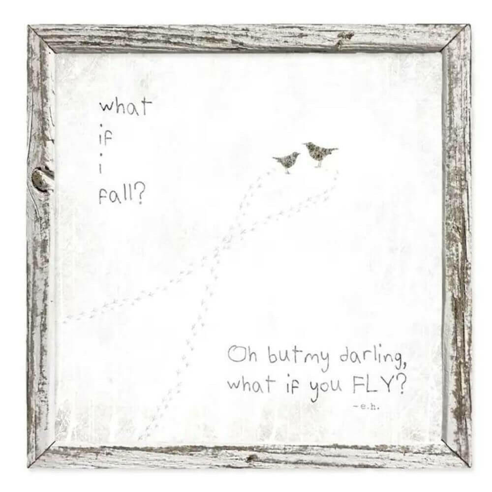 "What If You Fly" 8.25 x 8.25 Coastal Art, Reclaimed White Wood Frame