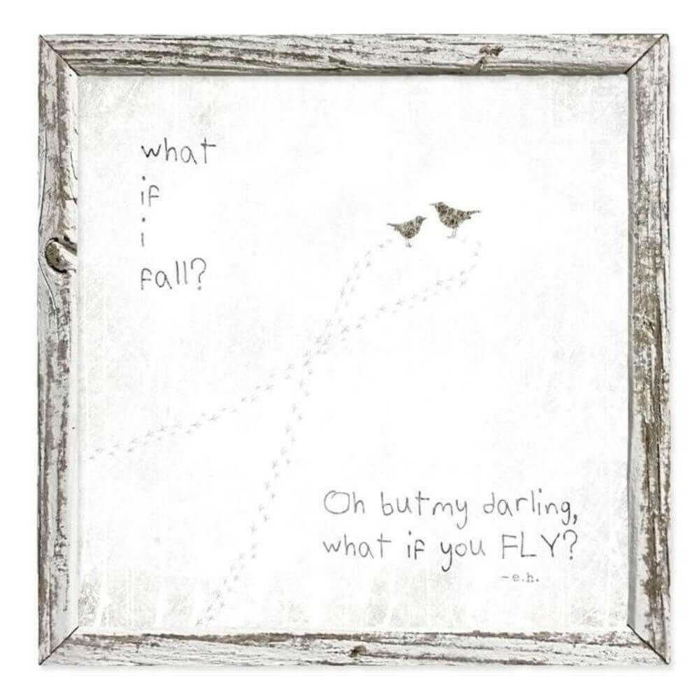 "What If You Fly" 5.75 x 5.75 Coastal Art, Reclaimed White Wood Frame