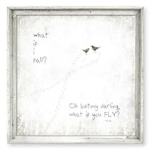 "What If You Fly"  11.5 x 11.5 Coastal Art, Reclaimed White Wood Frame
