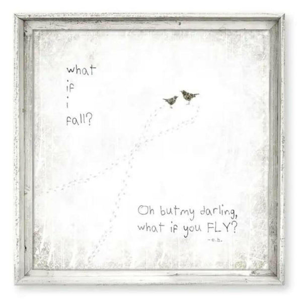 "What If You Fly"  11.5 x 11.5 Coastal Art, Reclaimed White Wood Frame