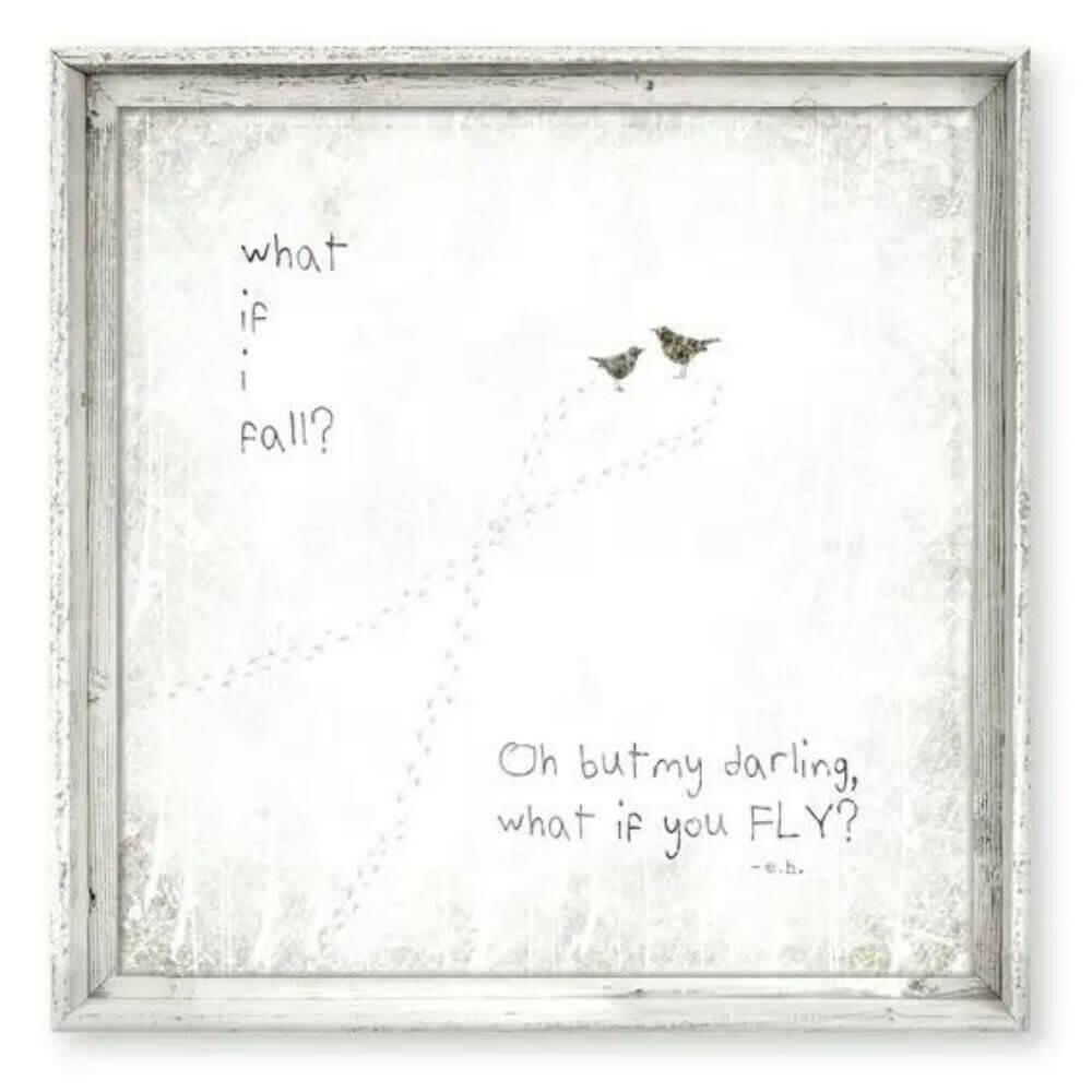 "What If You Fly"  11.5 x 11.5 Coastal Art, Reclaimed White Wood Frame