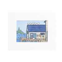 Thumbnail for Whimsical New England Seascape Print, Lobster Dock Art Print, 8 x 10