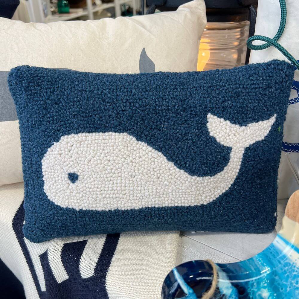 White Whale Hook Throw Pillow, 12" x 8"