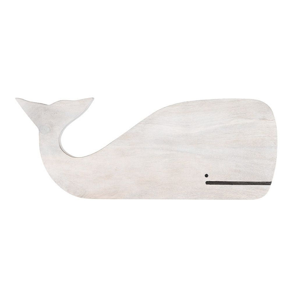 White mango wood whale-shaped serving board, 17.5 inches long