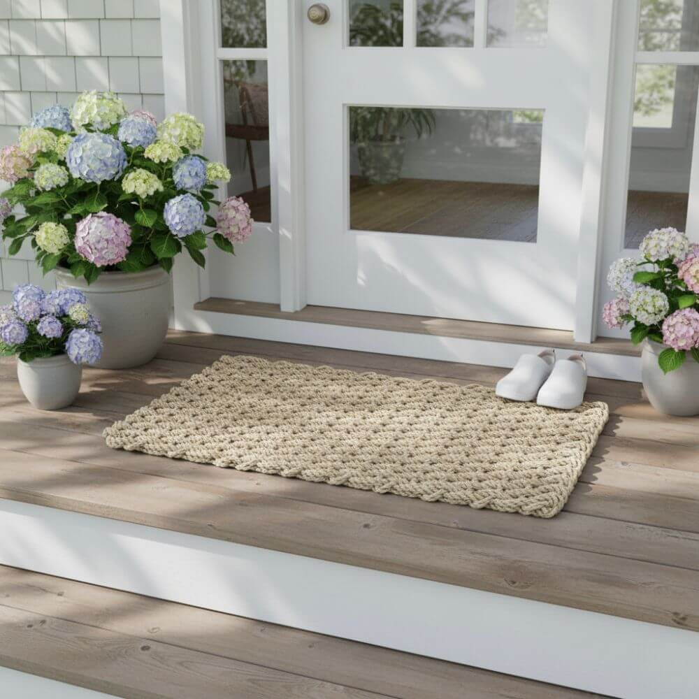 Lobster Rope Doormat, Made in Maine Rope Door Mat, Green & Dark