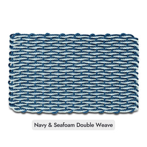 Navy and Seafoam Double Weave Lobster Rope Doormat, Wicked Good Doormats™, All-Weather Outdoor Mat, Coastal Entryway Decor, Fast-Drying Outdoor Rug, Made In Maine