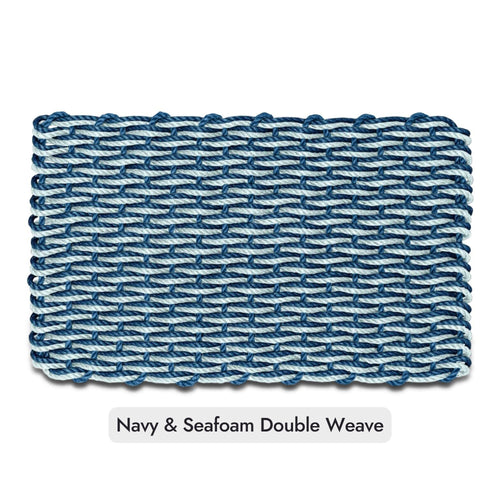 Navy and Seafoam Double Weave Lobster Rope Doormat, Wicked Good Doormats™, All-Weather Outdoor Mat, Coastal Entryway Decor, Fast-Drying Outdoor Rug, Made In Maine
