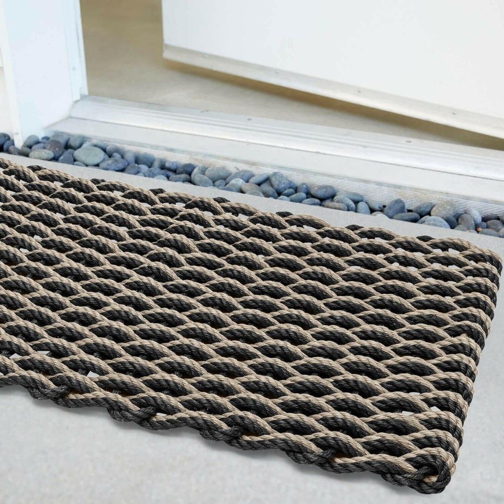 Lobster Rope Doormats, Outdoor Door Mats, Wicked Good Door Mats Made in Maine, Black & Dark Tan Double Weave