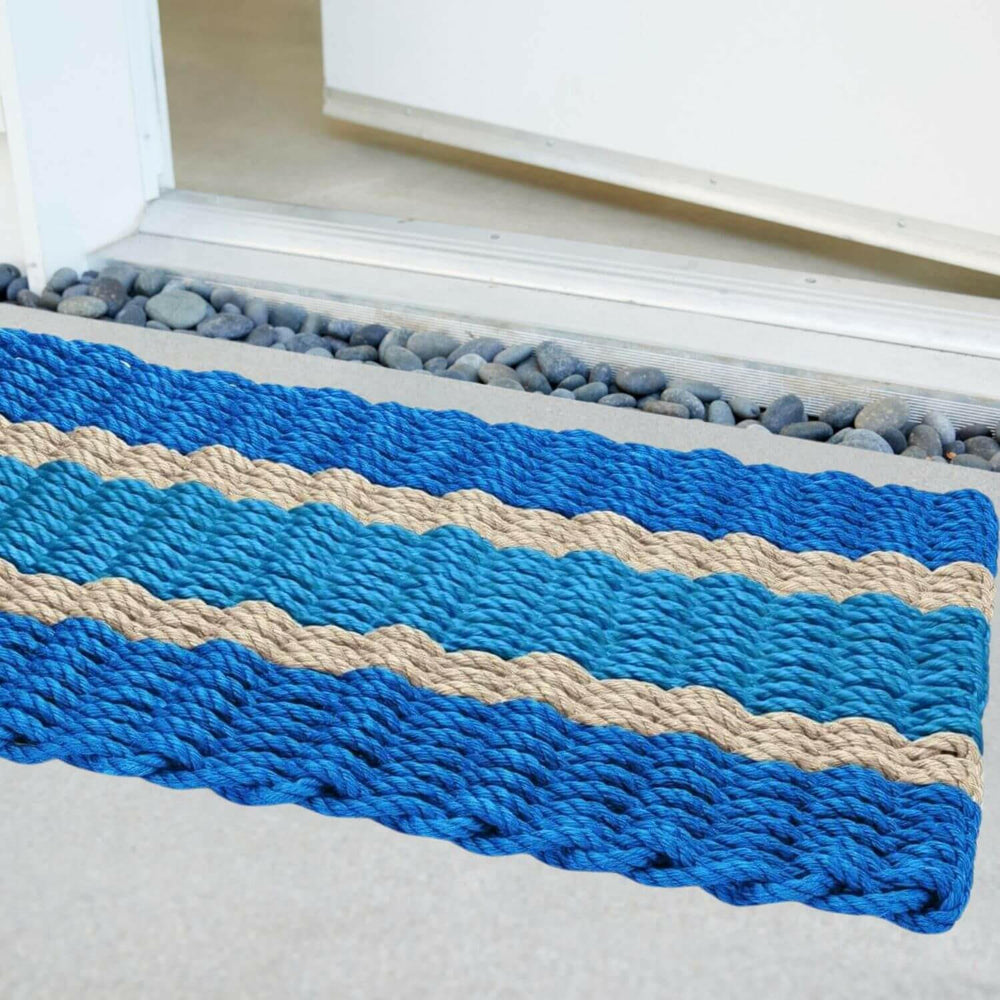 Lobster Rope Doormats, Outdoor Door Mats, Wicked Good Door Mats Made in Maine, Blue, Light Tan, Light Blue