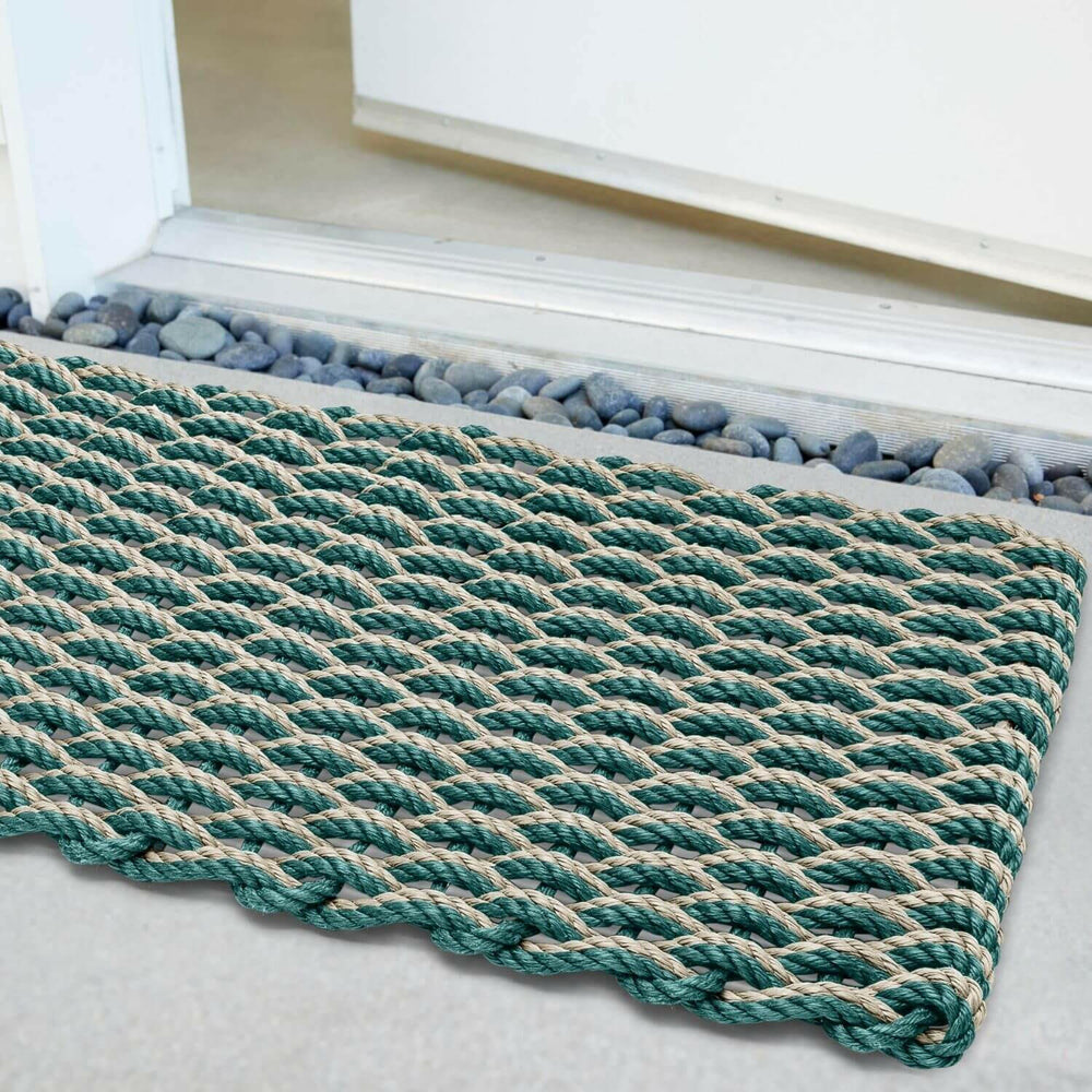 Lobster Rope Doormats, Outdoor Door Mats, Wicked Good Door Mats Made in Maine, Green & Dark Tan Double Weave