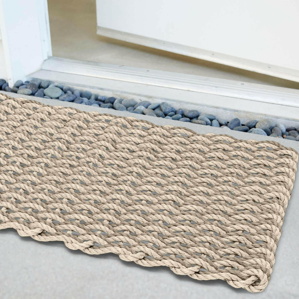 Lobster Rope Doormats, Outdoor Door Mats, Wicked Good Door Mats Made in Maine, Light & Dark Tan Double Weave