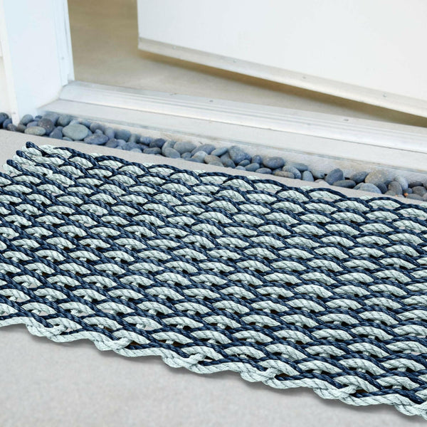 Lobster Rope Doormats, Outdoor Door Mats, Wicked Good Door Mats Made in Maine, Navy & Seafoam Double Weave, Front Door Close-up View