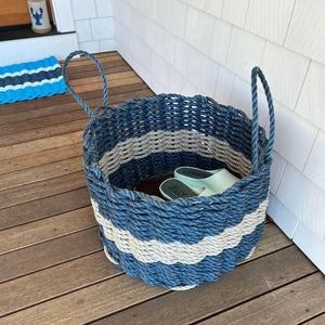 Oversized Lobster Rope Basket, 18 x 13, Navy with Seafoam Stripe
