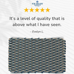 Wicked Good Doormats Testimonials - five star rating for Navy & Sand Double Weave Lobster Rope™ Doormat