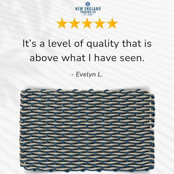 Wicked Good Doormats Testimonials - five star rating for Navy & Sand Double Weave Lobster Rope™ Doormat