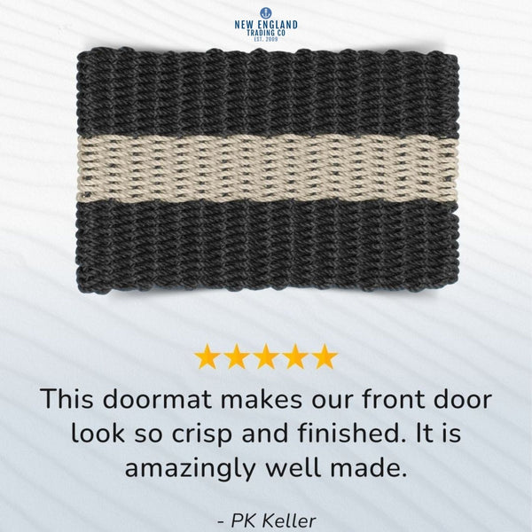 Wicked Good Doormats testimonials - five star rating for Black with Sand Stripe Lobster Rope™ Doormat