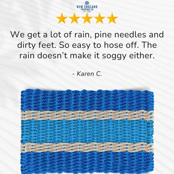 Wicked Good Doormats testimonials - five star rating for Blue, Light Tan, Light Blue Lobster Rope™ Doormat