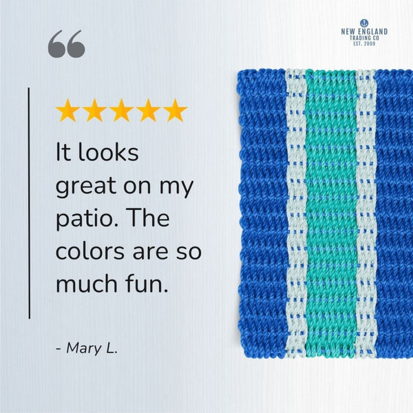 Wicked Good Doormats Testimonials - five star rating for Blue, Seafoam, Teal Lobster Rope™ Doormat