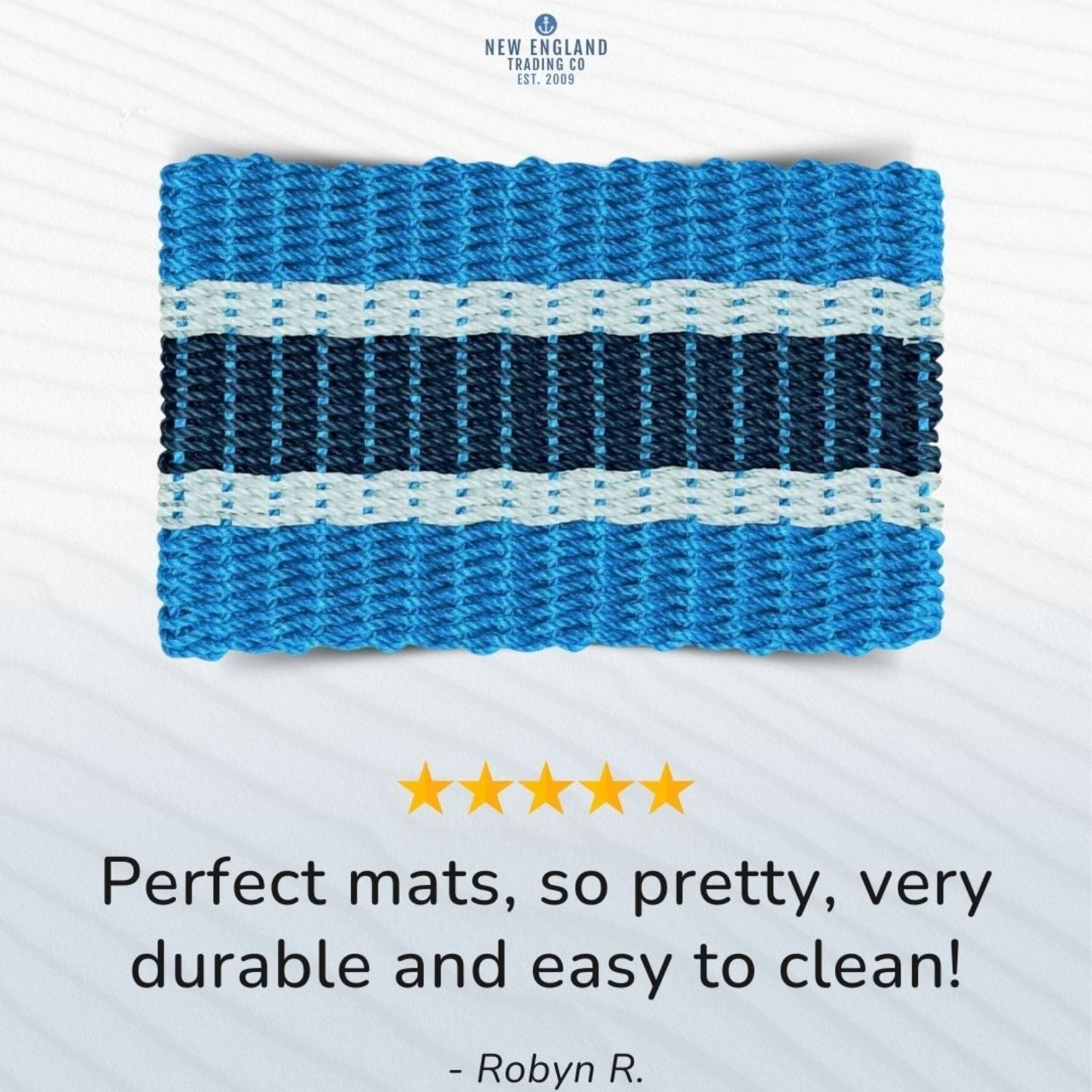 Light Blue, Seafoam & Navy Striped Lobster Rope Doormat | New