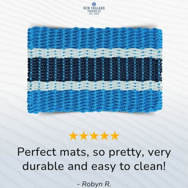 Wicked Good Doormats testimonials - five star rating for Light Blue, Seafoam, Navy Lobster Rope™ Doormat