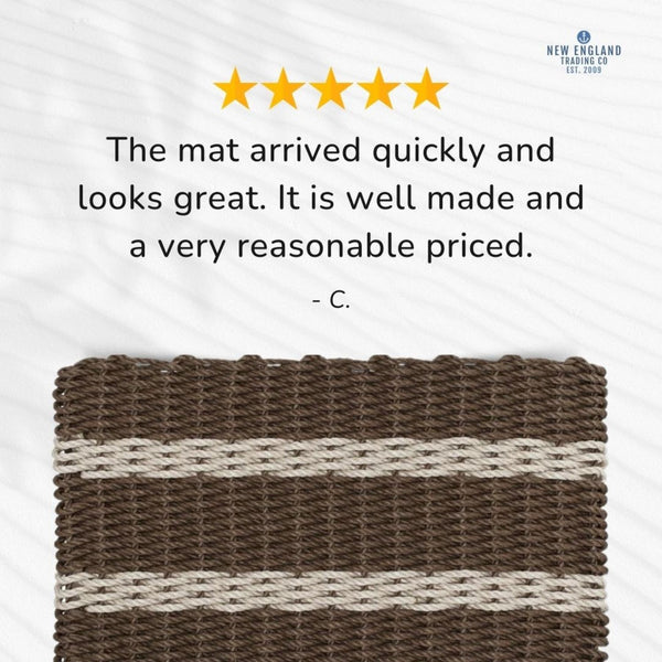 Wicked Good Doormats Testimonials - five star rating for Mocha with Light Tan Stripes Lobster Rope™ Doormat