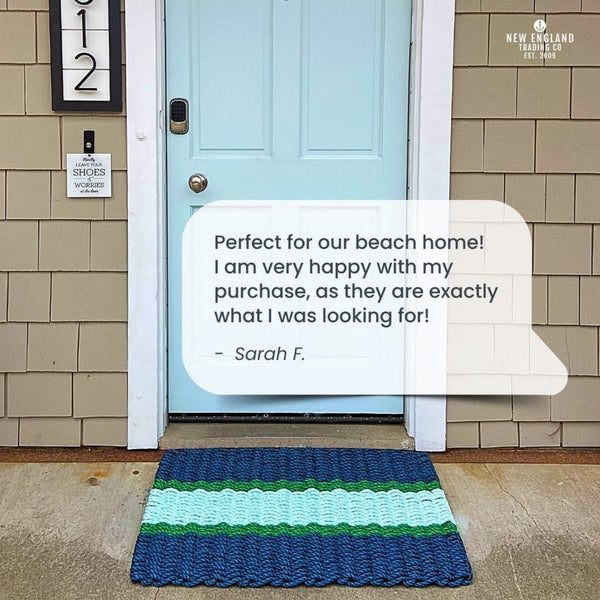 Wicked Good Doormats Testimonials - five star rating for Navy, Green, Seafoam Lobster Rope™ Doormat