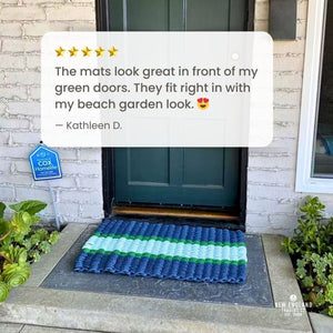 Wicked Good Doormats Testimonials - five star rating for Navy, Green, Seafoam Lobster Rope™ Doormat