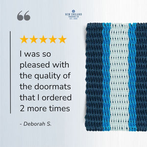 Wicked Good Doormats Testimonials - five star rating for Navy, Light Blue, Seafoam Lobster Rope™ Doormat