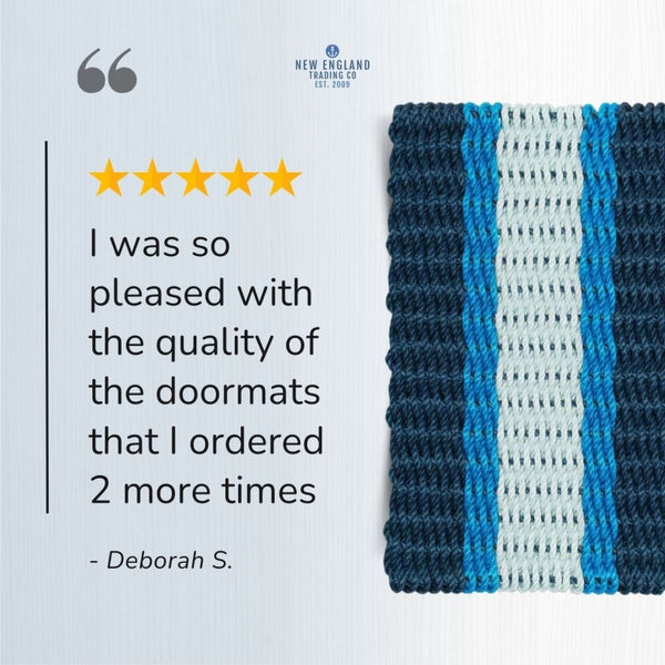 Wicked Good Doormats Testimonials - five star rating for Navy, Light Blue, Seafoam Lobster Rope™ Doormat