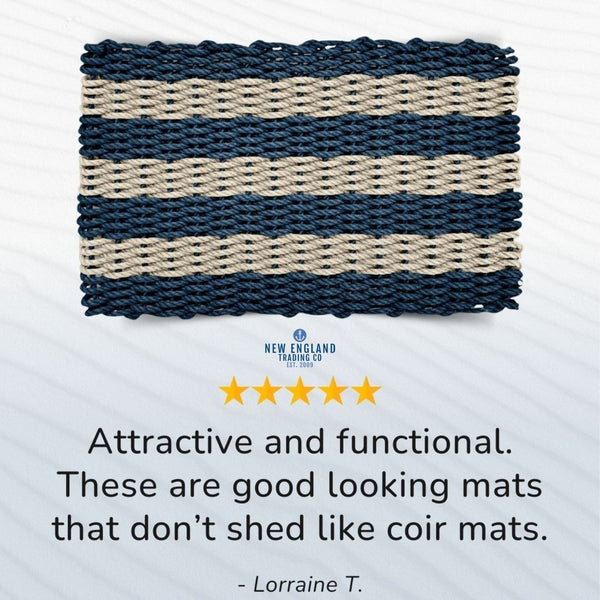 Wicked Good Doormats testimonials - five star rating for Navy & Light Tan Cabana Stripes Lobster Rope™ Doormat
