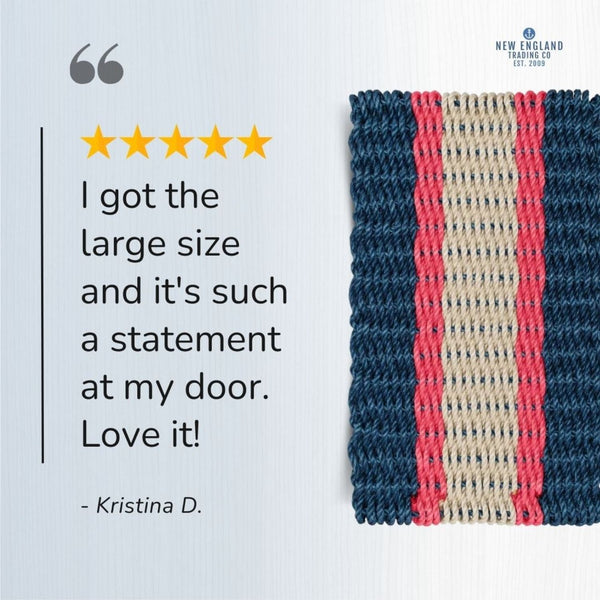 Wicked Good Doormats Testimonials - five star rating for Navy, Nantucket Red, Light Tan Lobster Rope™ Doormat
