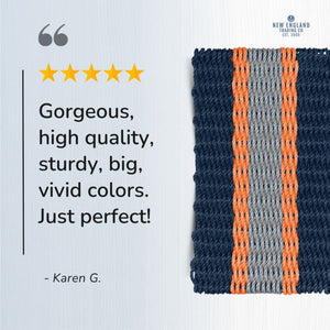 Wicked Good Doormats Testimonials - five star rating for Navy, Orange, Silver Lobster Rope™ Doormat