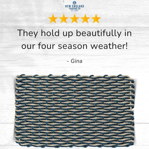 Wicked Good Doormats Testimonials - five star rating for Navy & Sand Double Weave Lobster Rope™ Doormat