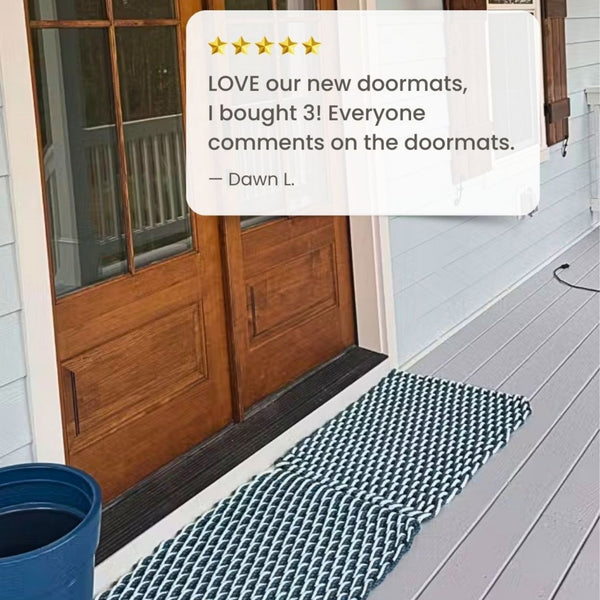 Wicked Good Doormats Testimonials - five star rating for Navy & Seafoam Double Weave Lobster Rope™ Doormat