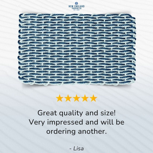 Wicked Good Doormats Testimonials - five star rating for Navy & Seafoam Double Weave Lobster Rope™ Doormat