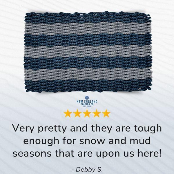 Wicked Good Doormats testimonials - five star rating for Navy & Silver Cabana Stripes Lobster Rope™ Doormat