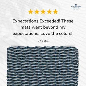 Wicked Good Doormats Testimonials - five star rating for Navy & Silver Double Weave Lobster Rope™ Doormat