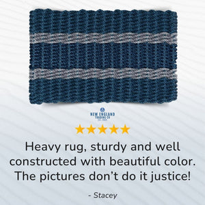 Wicked Good Doormats testimonials - five star rating for Navy with 2 Silver Stripes Lobster Rope™ Doormat