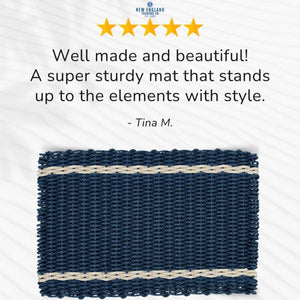 Wicked Good Doormats testimonials - five star rating for Navy with Light Tan Tailored Stripes Lobster Rope™ Doormat