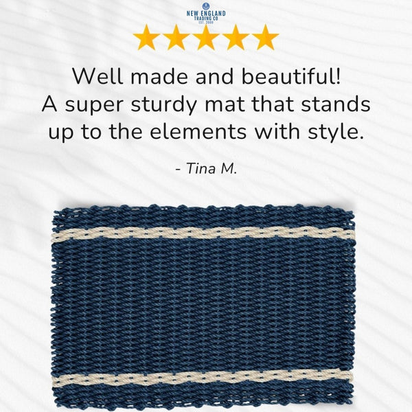 Wicked Good Doormats testimonials - five star rating for Navy with Light Tan Tailored Stripes Lobster Rope™ Doormat