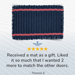 Wicked Good Doormats testimonials - five star rating for Navy with Red Tailored Stripes Lobster Rope™ Doormat