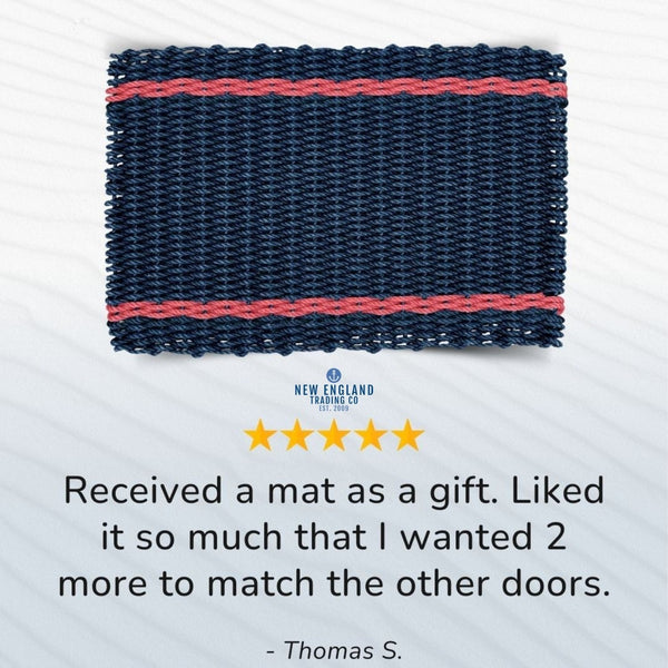 Wicked Good Doormats testimonials - five star rating for Navy with Red Tailored Stripes Lobster Rope™ Doormat