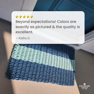 Wicked Good Doormats Testimonials - five star rating for Navy with Seafoam Stripe Lobster Rope™ Doormat