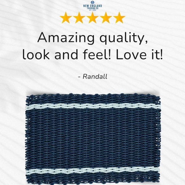 Wicked Good Doormats testimonials - five star rating for Navy with Seafoam Tailored Stripes Lobster Rope™ Doormat