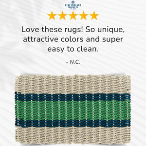 Wicked Good Doormats testimonials - five star rating for Sand, Navy, Green Lobster Rope™ Doormat