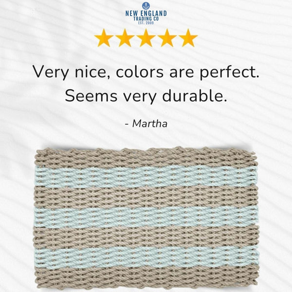 Wicked Good Doormats testimonials - 5 star rating for Sand & Seafoam Cabana Stripes Lobster Rope™ Doormat