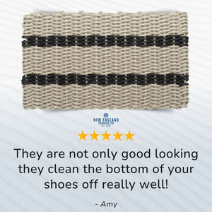 Wicked Good Doormats testimonials - five star rating for Sand with 2 Black Stripes Lobster Rope™ Doormat