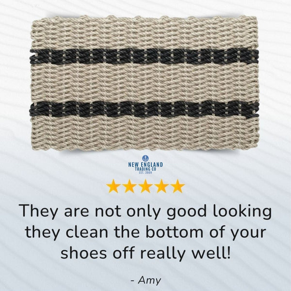 Wicked Good Doormats testimonials - five star rating for Sand with 2 Black Stripes Lobster Rope™ Doormat