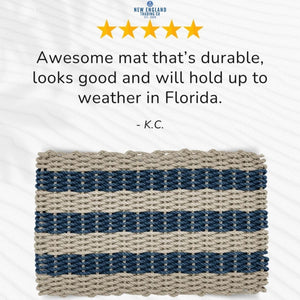 Wicked Good Doormats testimonials - five star rating for Sand & Navy Cabana Stripes Lobster Rope™ Doormat