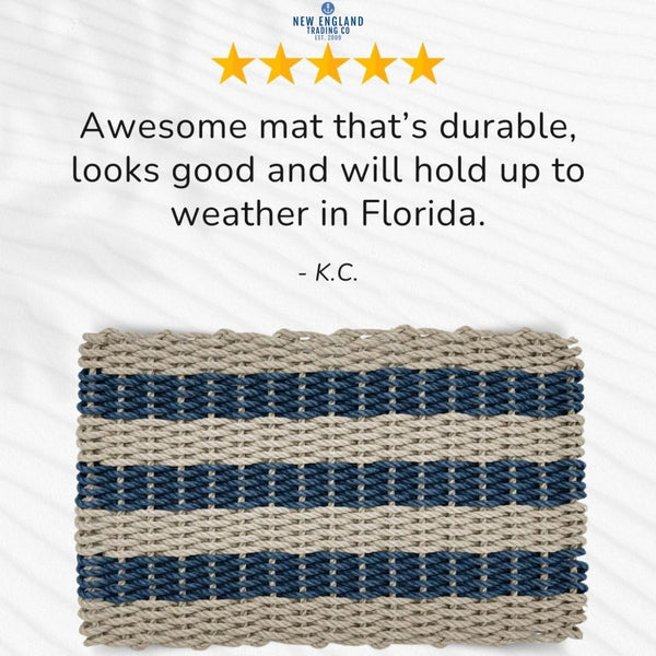 Wicked Good Doormats testimonials - five star rating for Sand & Navy Cabana Stripes Lobster Rope™ Doormat